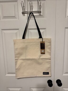NOBULL Cream Canvas Tote with Black Handles